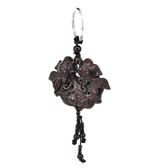 图片 荷叶双鱼钥匙扣（紫光檀）