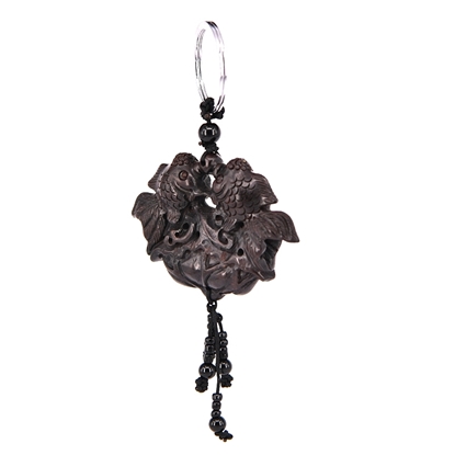 图片 荷叶双鱼钥匙扣（紫光檀）